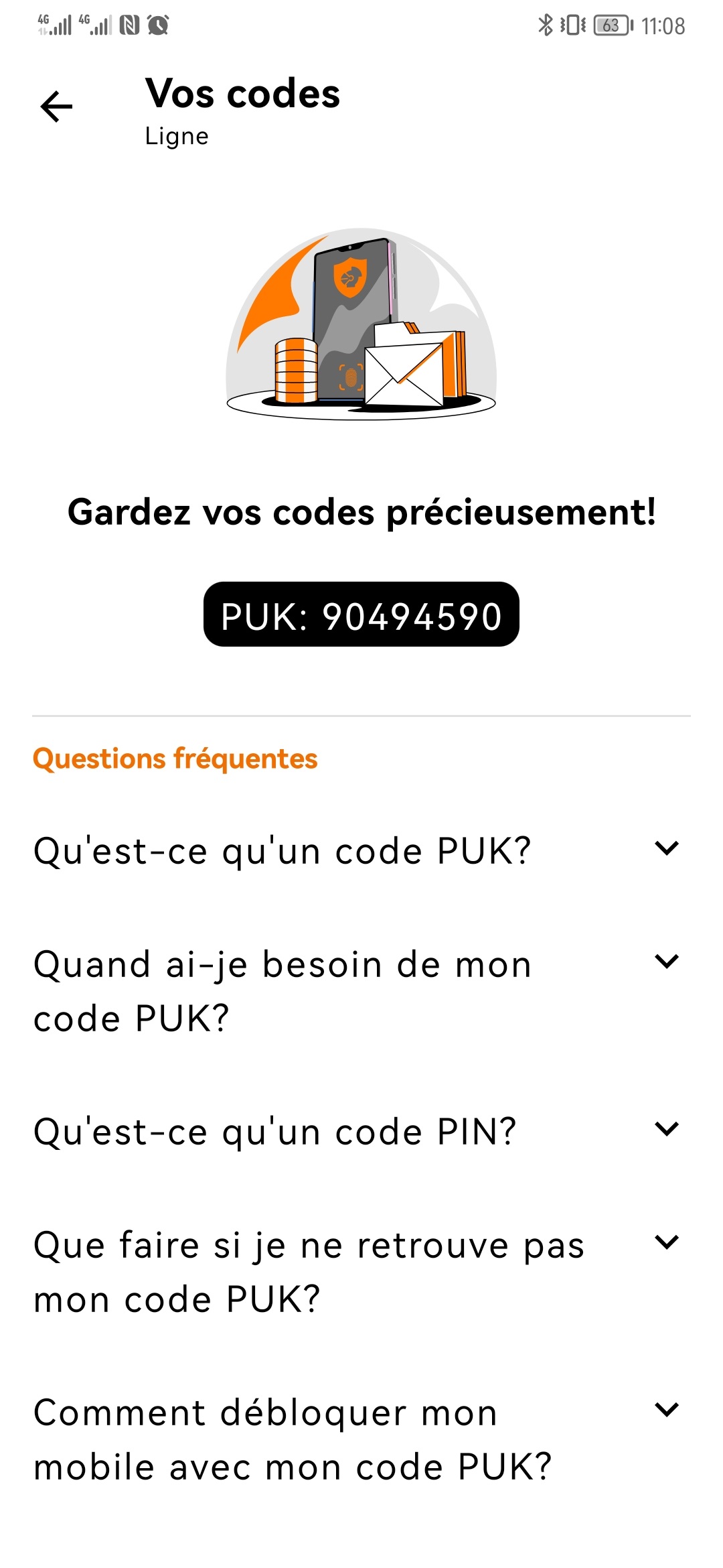 Code puk orange et moi ok